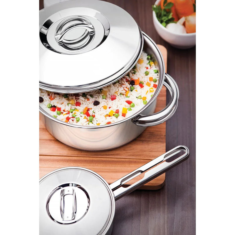 Jogo de Panelas Sollar em Aço Inox com Fundo Triplo e Tampas de Inox 5 Peças